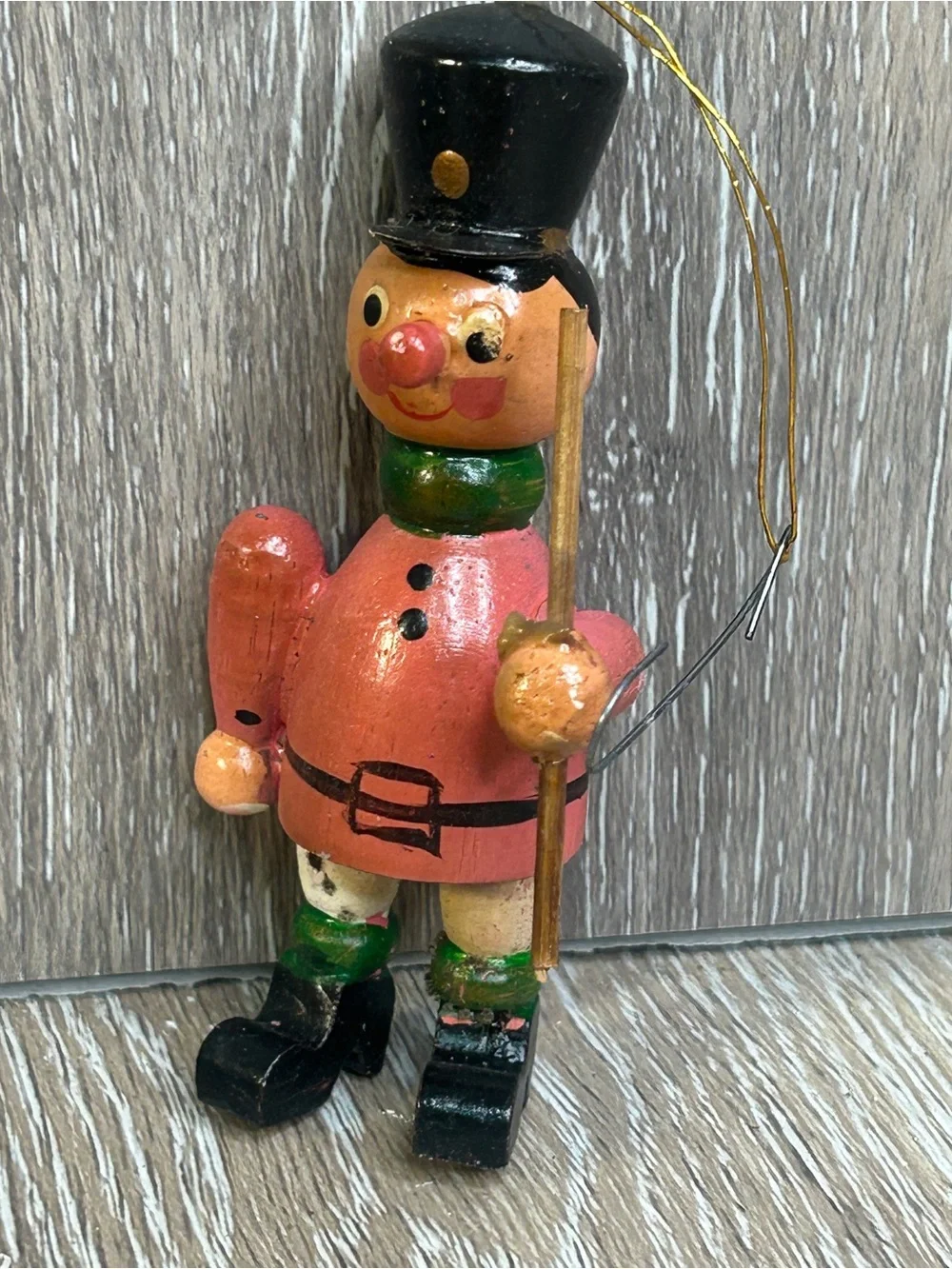 Vintage Wooden Toy Soldier Christmas Ornament Hand Painted German Style ~3.5